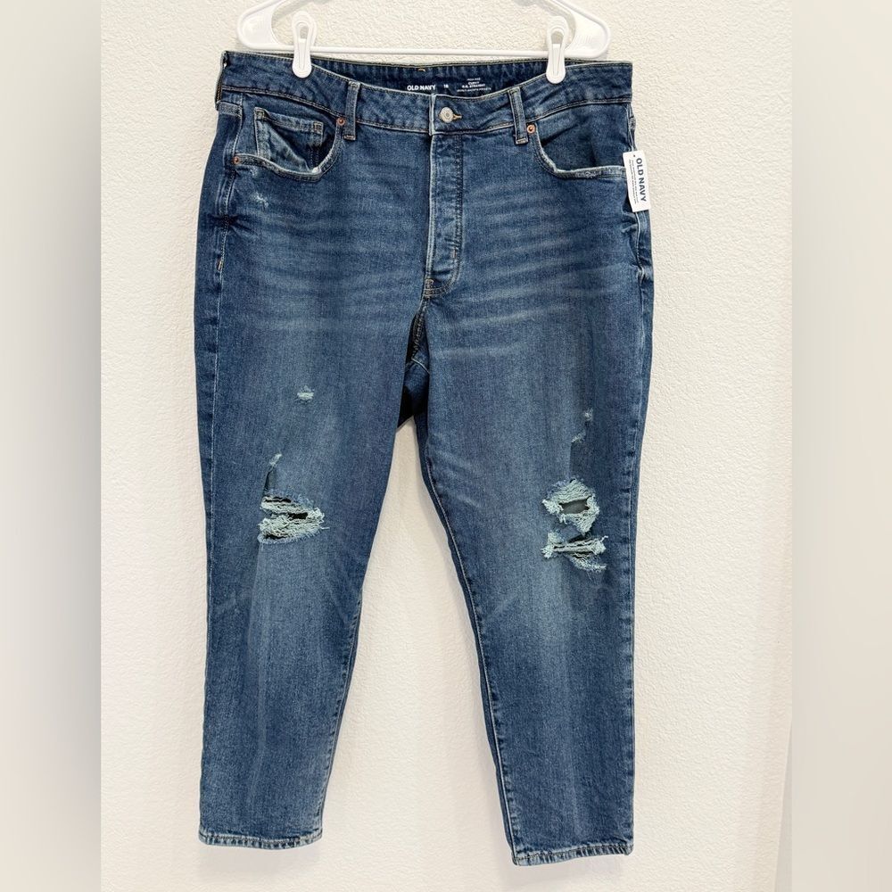 Old Navy Curvy OG Straight High Rise‎ Distressed Jeans Blue NWT Size 18